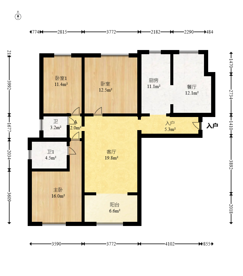 艾美潇湘 3室2厅2卫 88.0万 艾美潇湘 3室2厅2卫 88.0万户型图