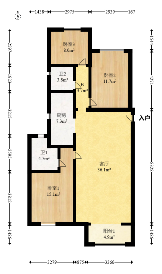 阳光城尚东湾蓝莓苑  3室2厅2卫   125.00万室内图1