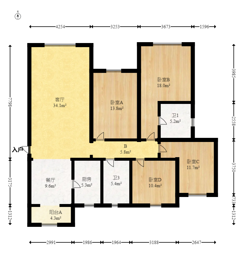 中天星耀城 4室2厅2卫 172.0万 中天星耀城 4室2厅2卫 172.0万户型图