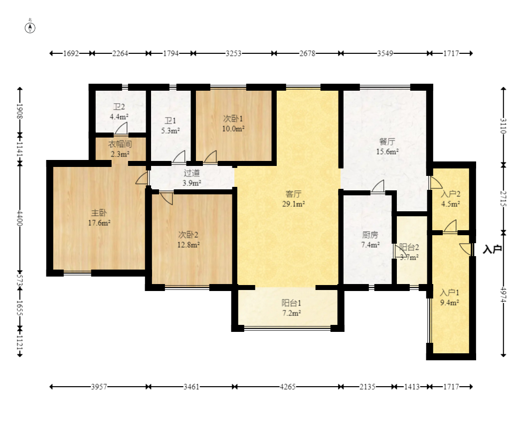 珠江郦城薰衣道  3室2厅2卫    155.0万室内图1