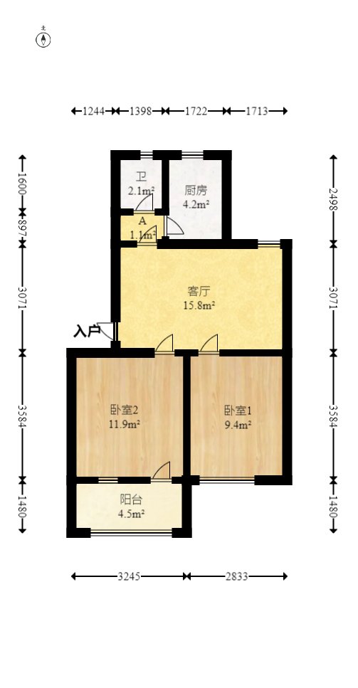 阿弥岭一二片  2室1厅1卫   38.00万室内图1