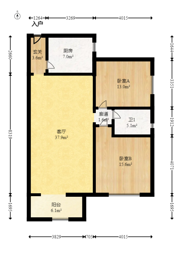 江山帝景雅典  2室2厅1卫   110.00万室内图1
