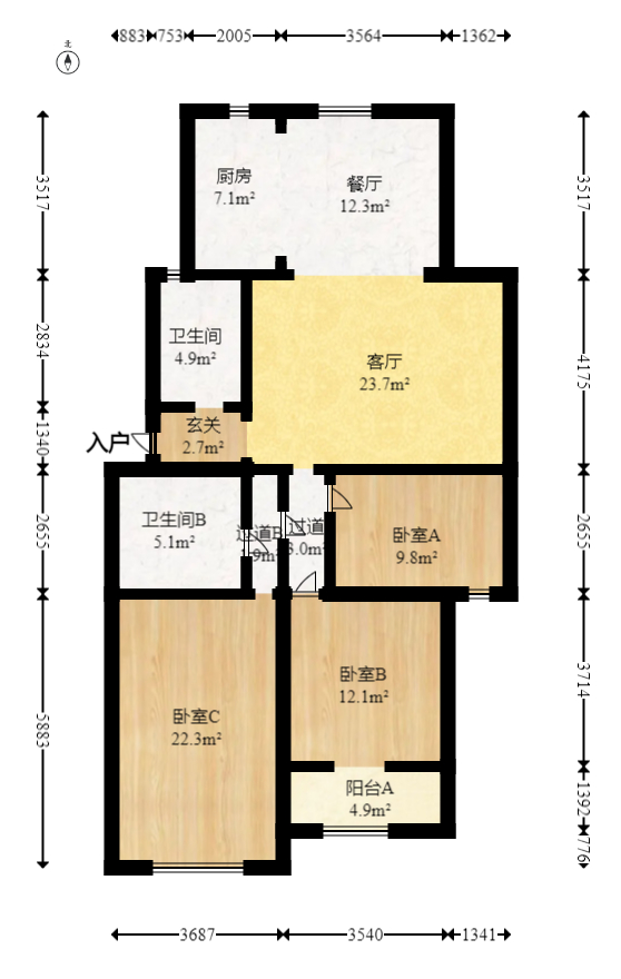 长征花园  3室2厅2卫   92.80万室内图1