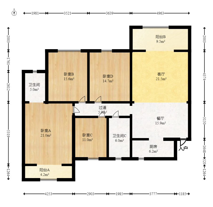 中天枫景园  4室2厅2卫   368.00万室内图1