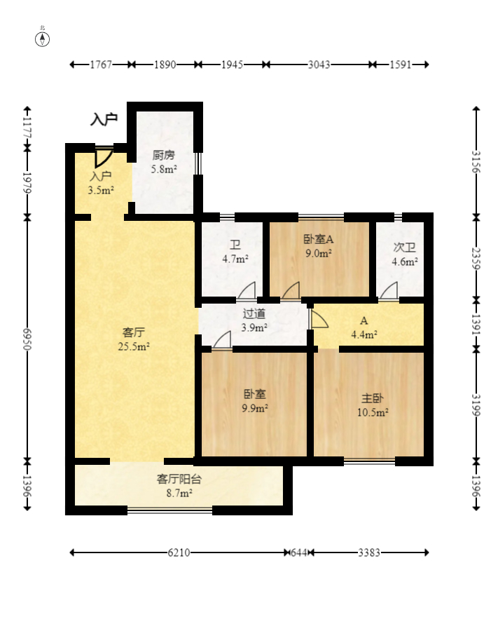 东原麓印长江A区  3室1厅2卫   130.00万室内图1
