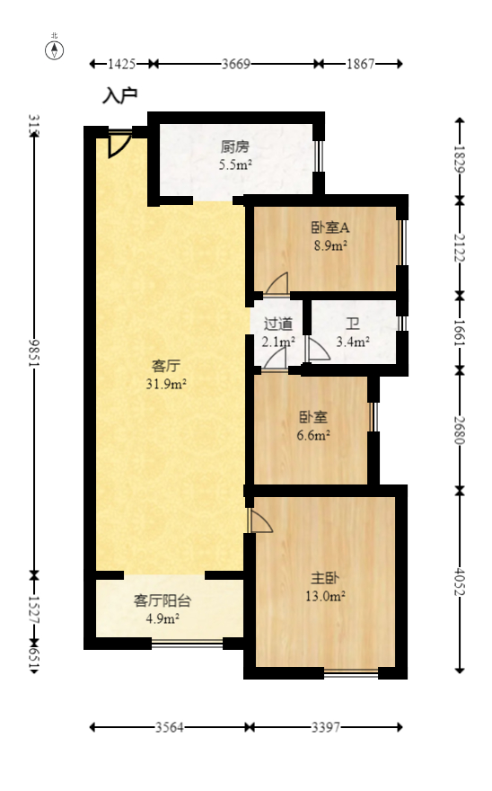 旺德府恺悦国际  3室2厅1卫   71.00万室内图1