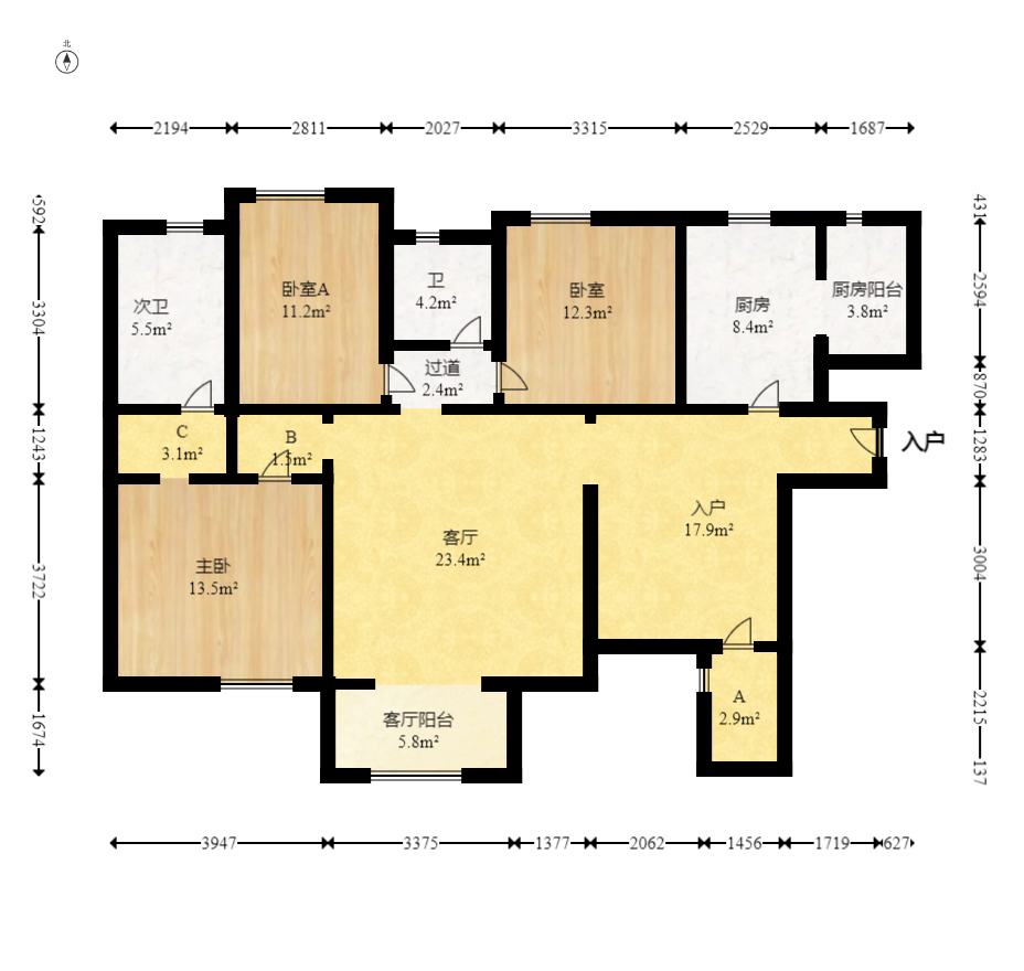 碧桂园威尼斯城 3室2厅2卫 69.8万 碧桂园威尼斯城 3室2厅2卫 69.8万户型图