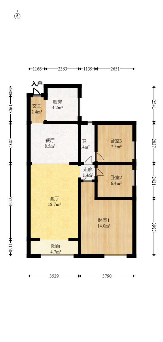 南城印象  3室2厅1卫   95.00万室内图1