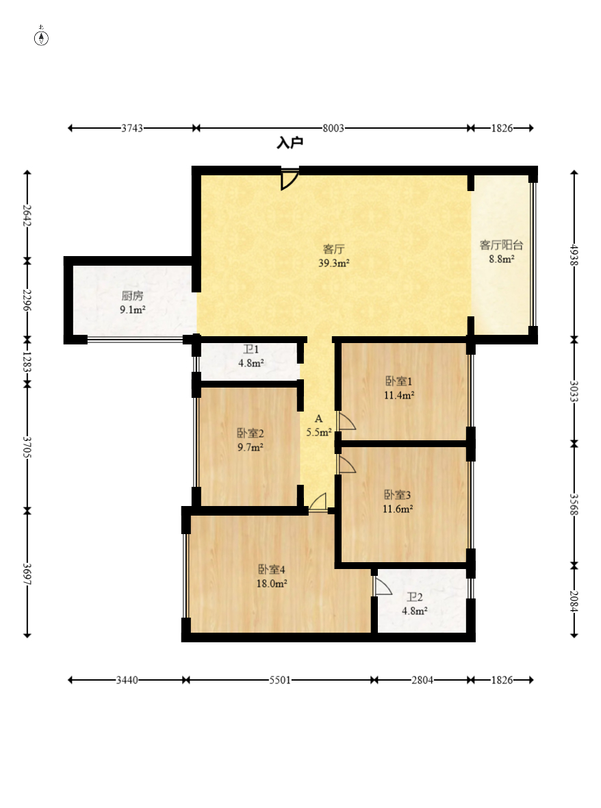 才子嘉都  4室2厅2卫   118.00万室内图1