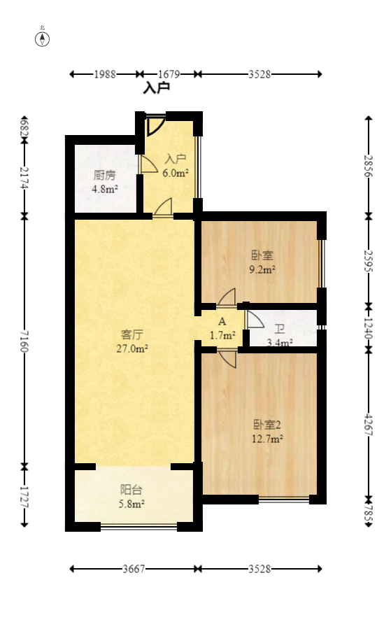 卓越蔚蓝海岸三期  2室2厅1卫   84.80万室内图1