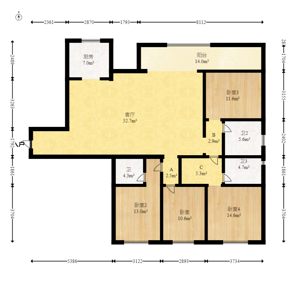 万象府台  4室2厅2卫   286.00万室内图1