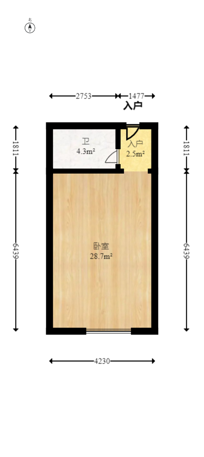 第六都（陆都小区）  1室1厅1卫   48.00万室内图1
