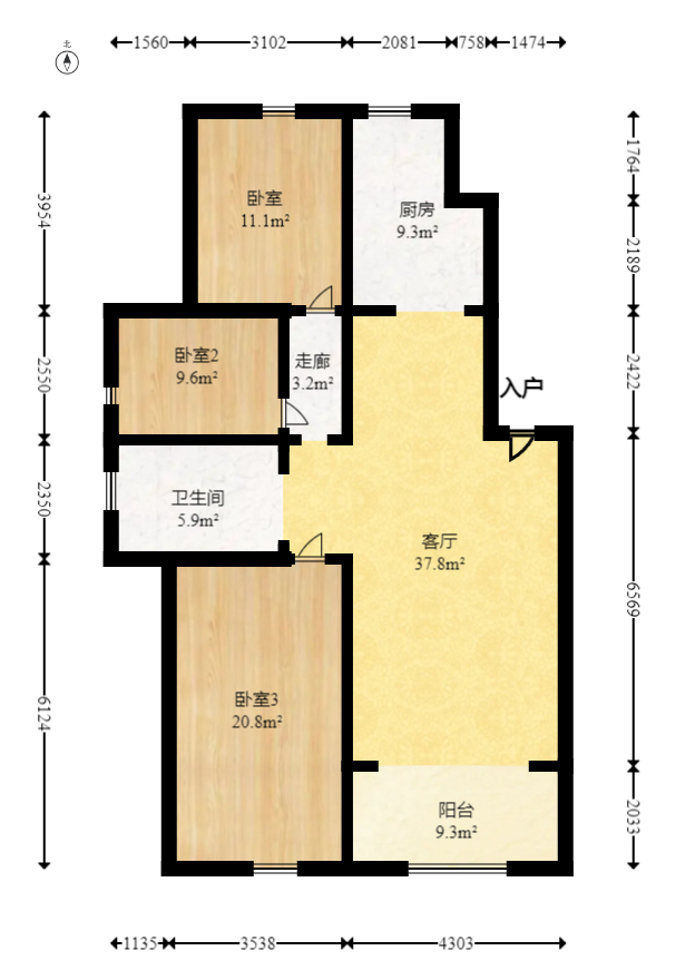 中房瑞致国际  3室2厅2卫   130.00万室内图1
