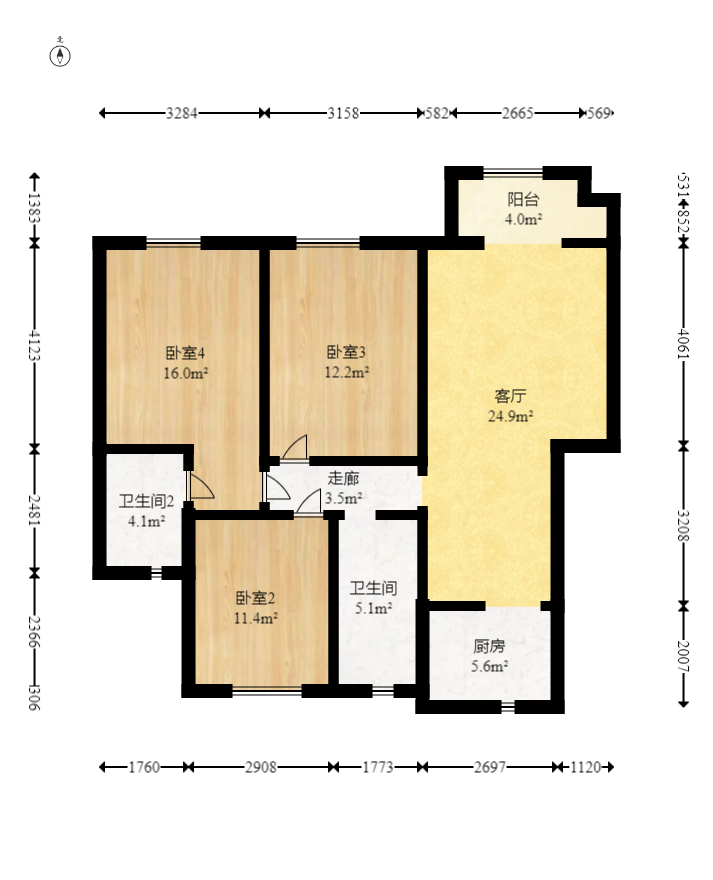 紫御江山  3室2厅2卫   104.80万室内图1