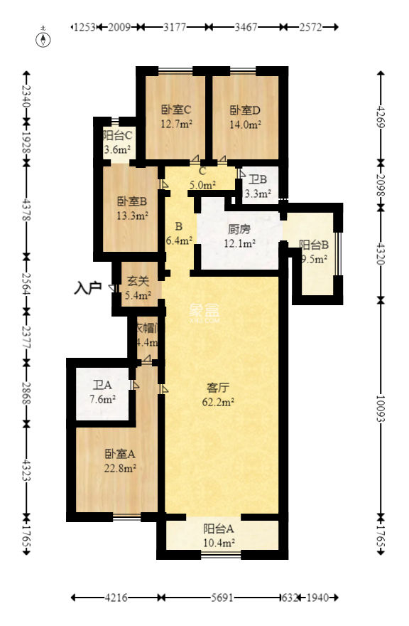 盛世美居荷园  4室2厅2卫   320.00万