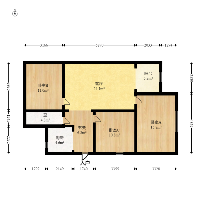 建鸿达现代公寓  3室2厅1卫   82.00万室内图1