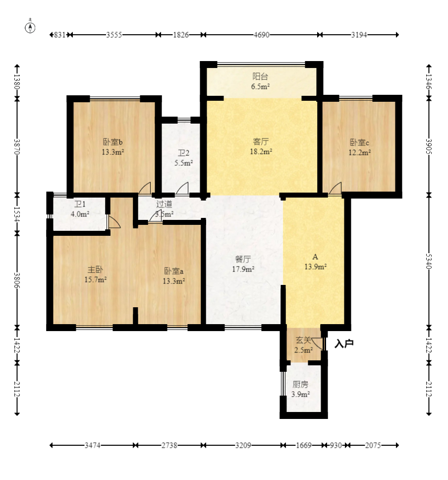 长郡旁牛津街(瑞凯滨江雅苑) 3室2厅2卫 108.8万 长郡旁牛津街(瑞凯滨江雅苑) 3室2厅2卫 108.8万户型图