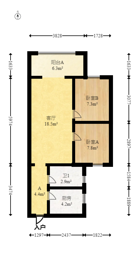 金轮星光名座  2室1厅1卫   60.00万室内图1