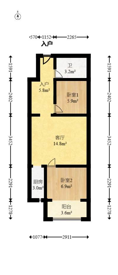 先锋东外滩  2室1厅1卫   39.00万室内图1