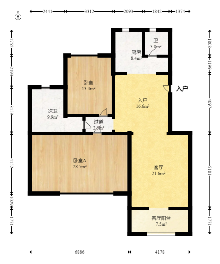 星城雅郡 3室2厅2卫 68.8万 星城雅郡 3室2厅2卫 68.8万户型图