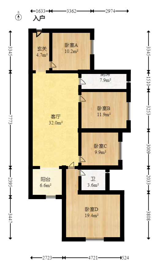 悦湖山  4室2厅1卫   70.00万室内图1