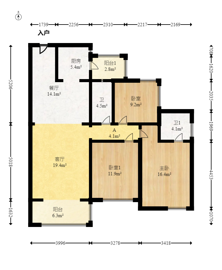 保利香槟国际 3室2厅2卫 79.0万 保利香槟国际 3室2厅2卫 79.0万户型图
