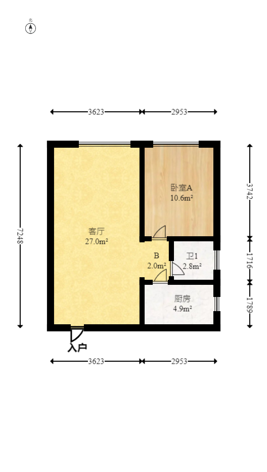 云鼎公馆  1室1厅1卫   60.00万室内图1