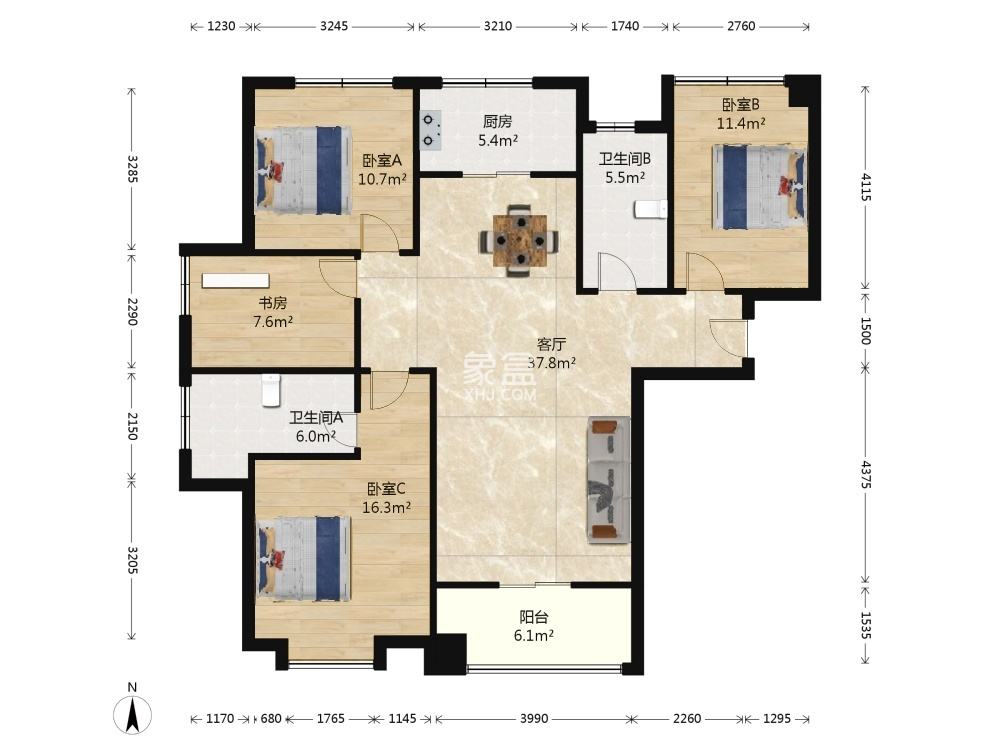 平安光谷春天  4室2厅1卫   230.00万室内图1