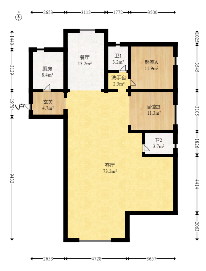 建投象山国际  4室2厅2卫   153.00万室内图1