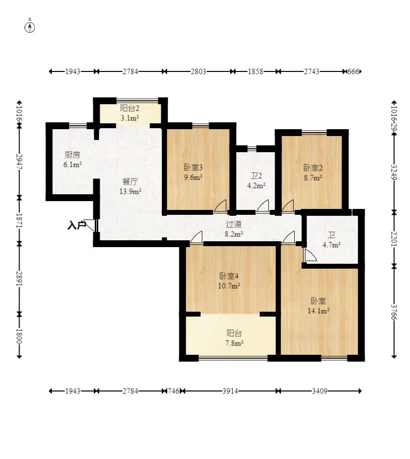长房云时代  3室2厅2卫   120.00万室内图1