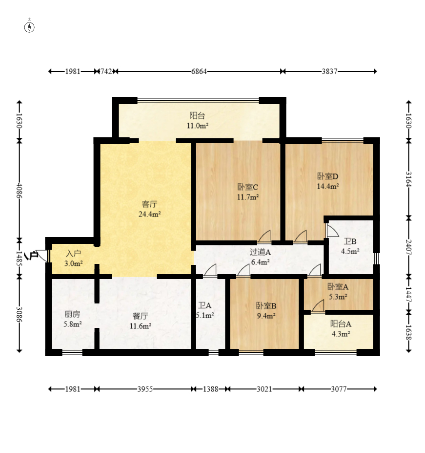 中建嘉和城  4室2厅2卫   125.00万室内图1