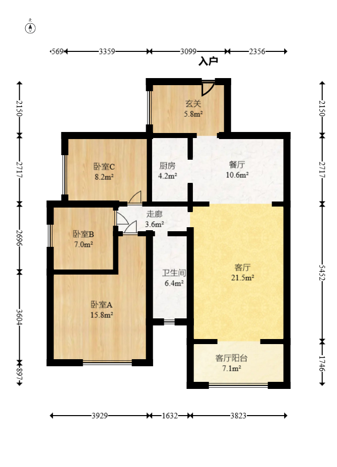 中建芙蓉嘉苑  3室2厅1卫    89.98万室内图1