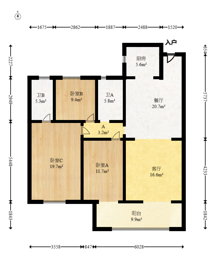 五矿万境蓝山  3室2厅2卫   126.00万室内图1