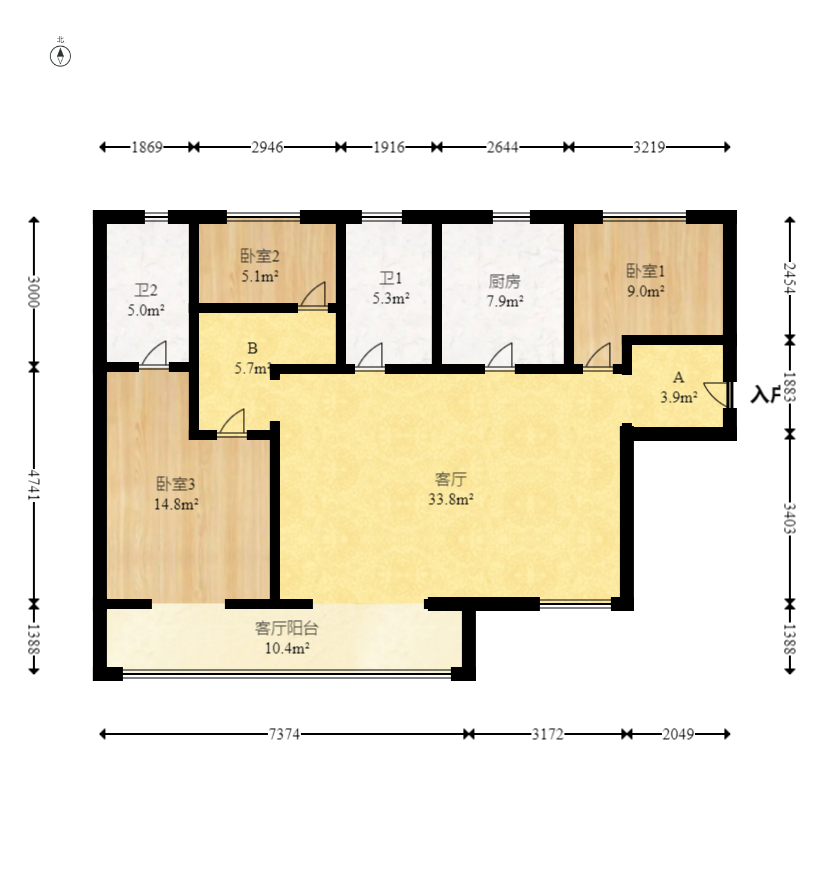 中建钰和城  3室2厅2卫   155.00万室内图1