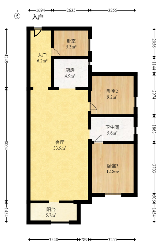三景国际  3室2厅1卫   65.00万室内图1