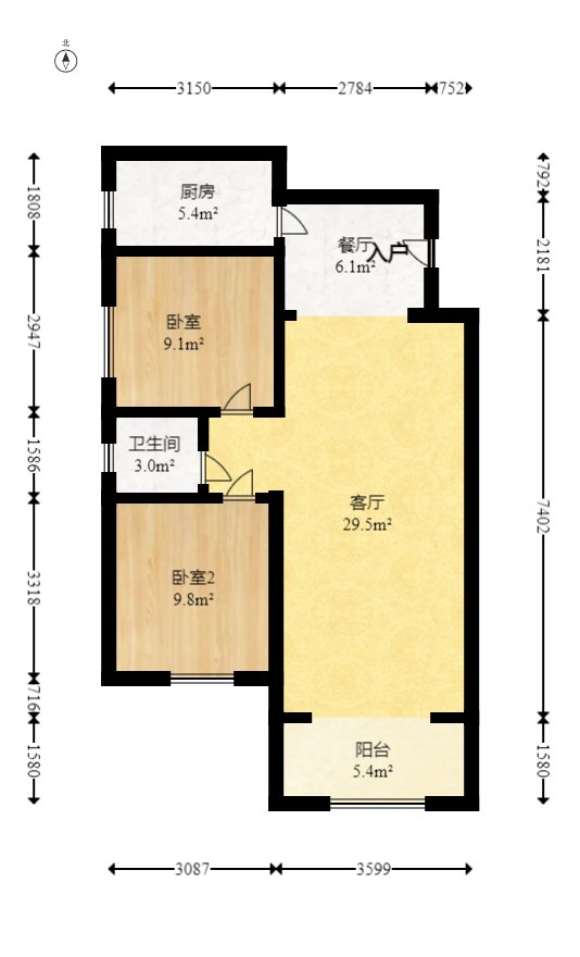 昌和商业中心/昌和国际  1室2厅1卫   52.00万室内图1