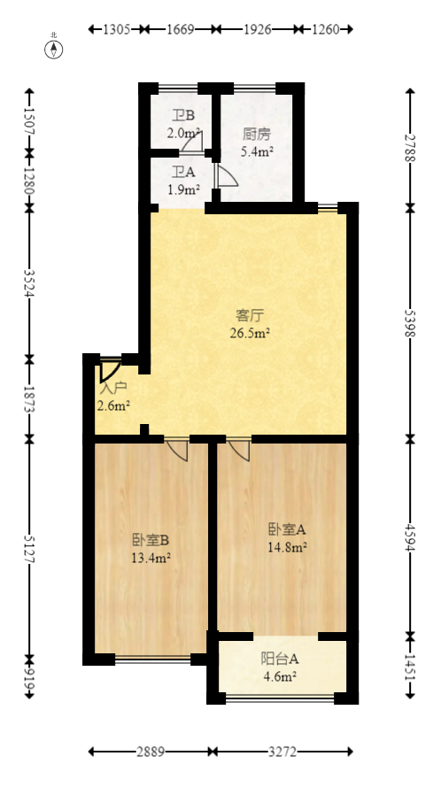 莲湖汽配城  2室2厅1卫   60.00万室内图1