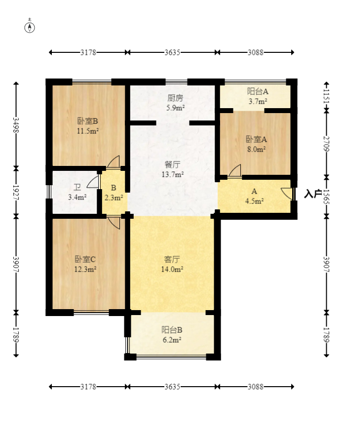 碧桂园公园壹号(凯怡茗苑) 3室2厅1卫 70.0万 碧桂园公园壹号(凯怡茗苑) 3室2厅1卫 70.0万户型图