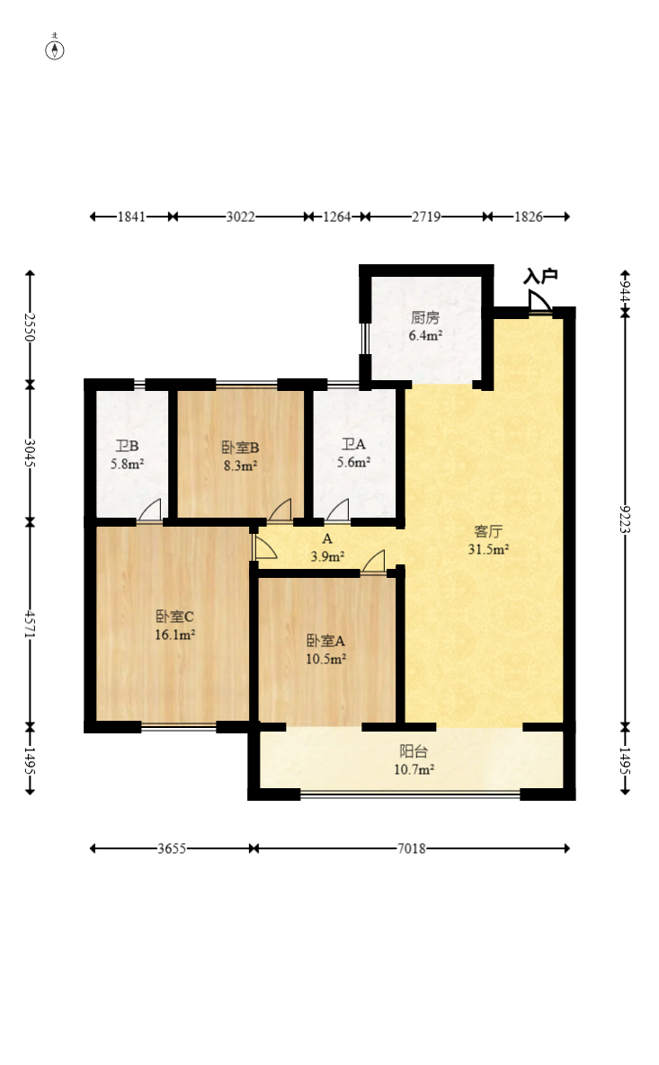 东原麓印长江B区  3室2厅2卫   128.00万室内图1