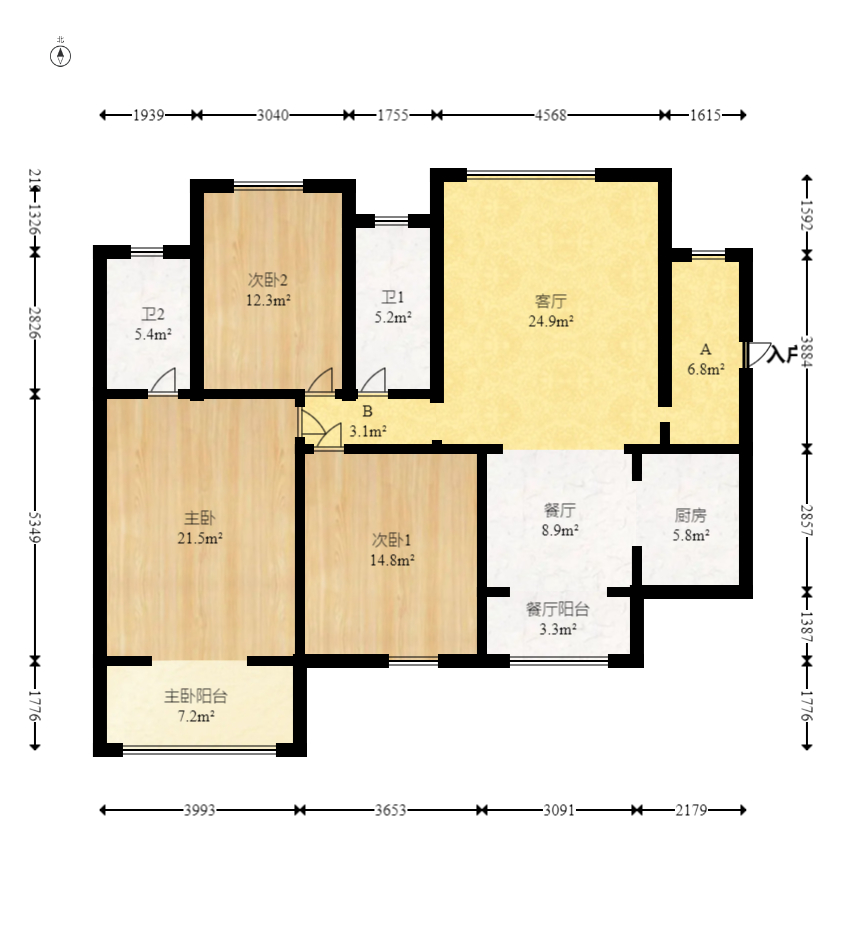 水岸世景  3室2厅2卫    92.5万 水岸世景  3室2厅2卫    92.5万户型图