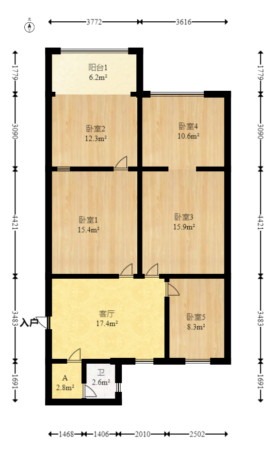 妹子山社区（曙光社区）  3室2厅1卫   56.00万室内图1