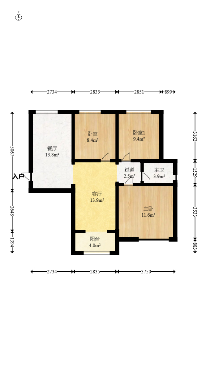荣盛花语城 3室2厅1卫 57.5万 荣盛花语城 3室2厅1卫 57.5万户型图