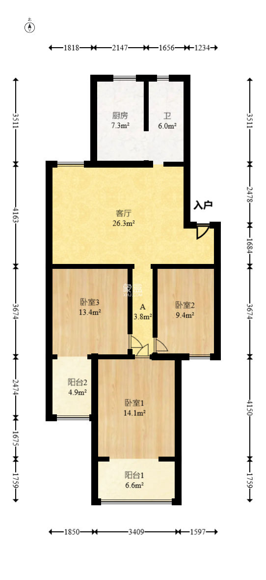 古堆山送变电宿舍  3室2厅1卫   61.00万