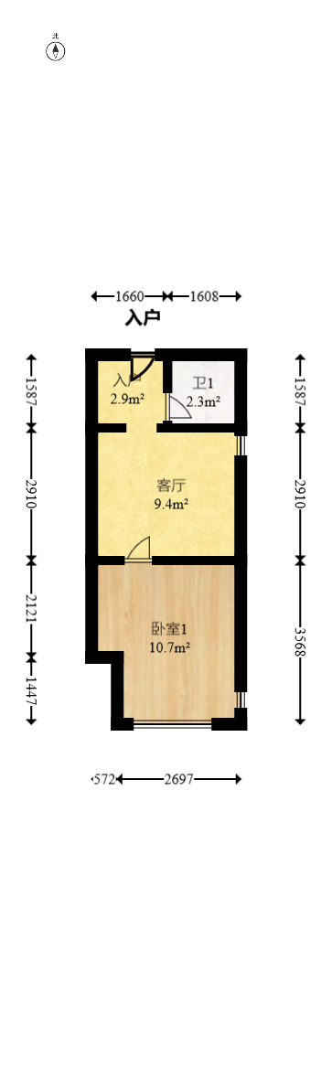 明昇壹城（明昇时代广场）二期  1室1厅1卫   60.00万室内图1