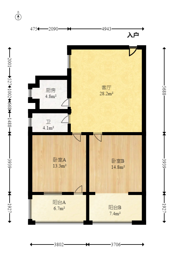 群芳园  2室1厅1卫   58.60万室内图1