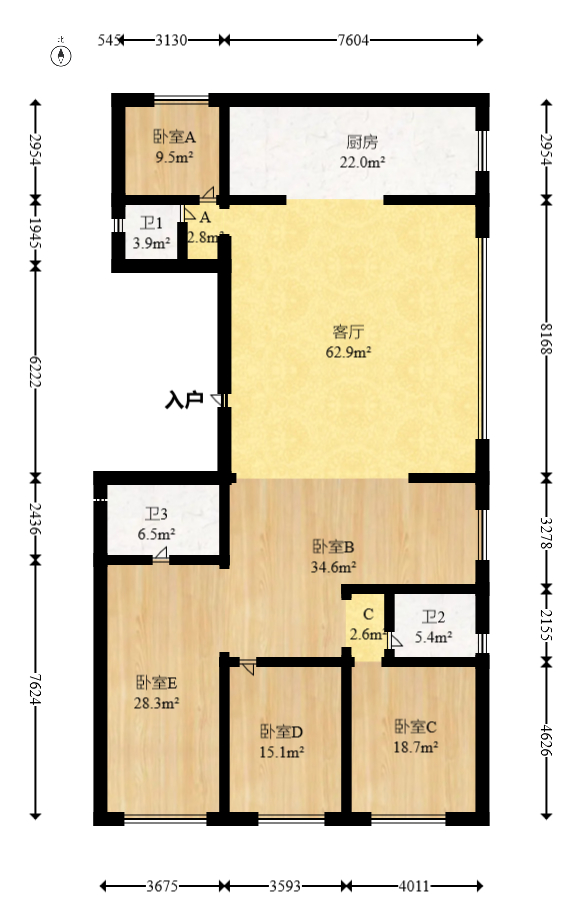 建投象山国际  5室2厅2卫   276.80万室内图1