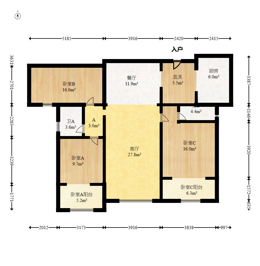 八方小区B区  3室2厅2卫   406.00万室内图1