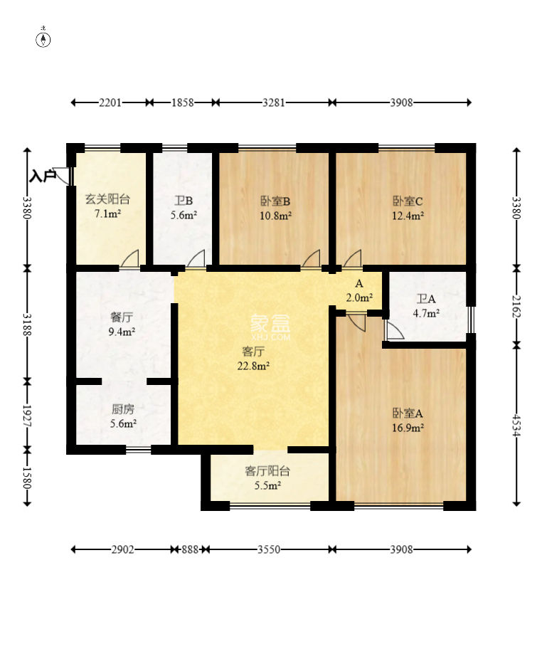 钰龙天下一期  3室2厅2卫    268.0万