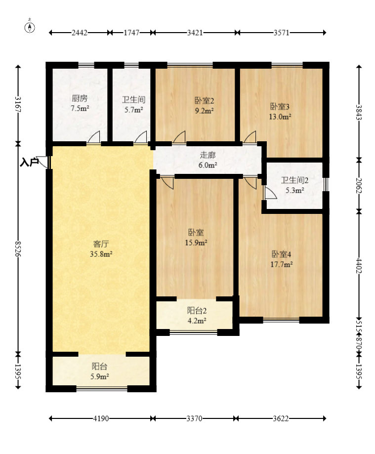 辉宏橄榄城 4室2厅2卫 87.0万 辉宏橄榄城 4室2厅2卫 87.0万户型图