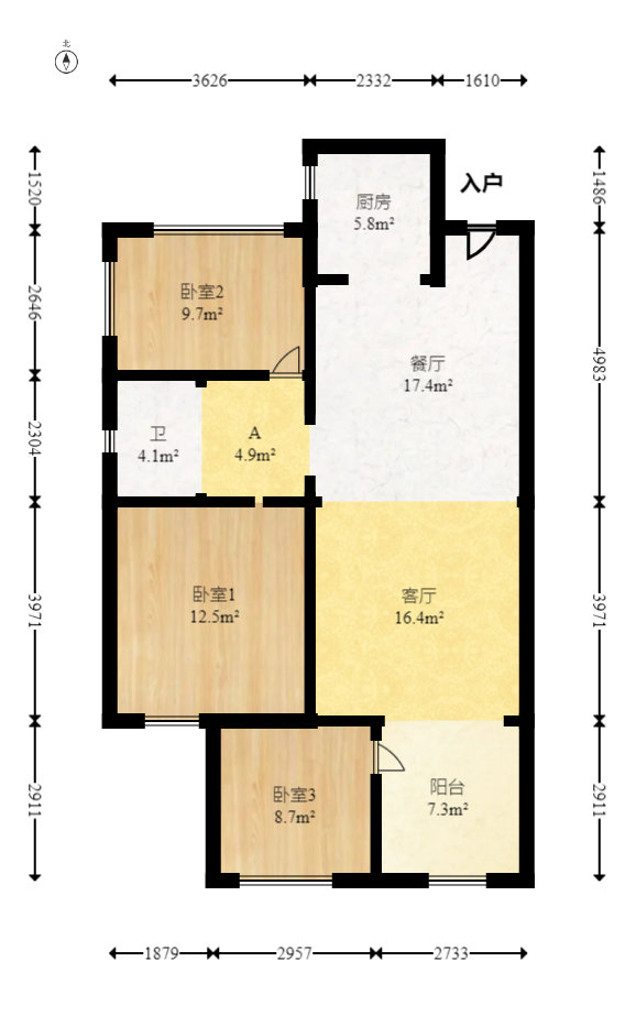乾城（兴旺乾城）  3室2厅1卫   80.00万室内图1